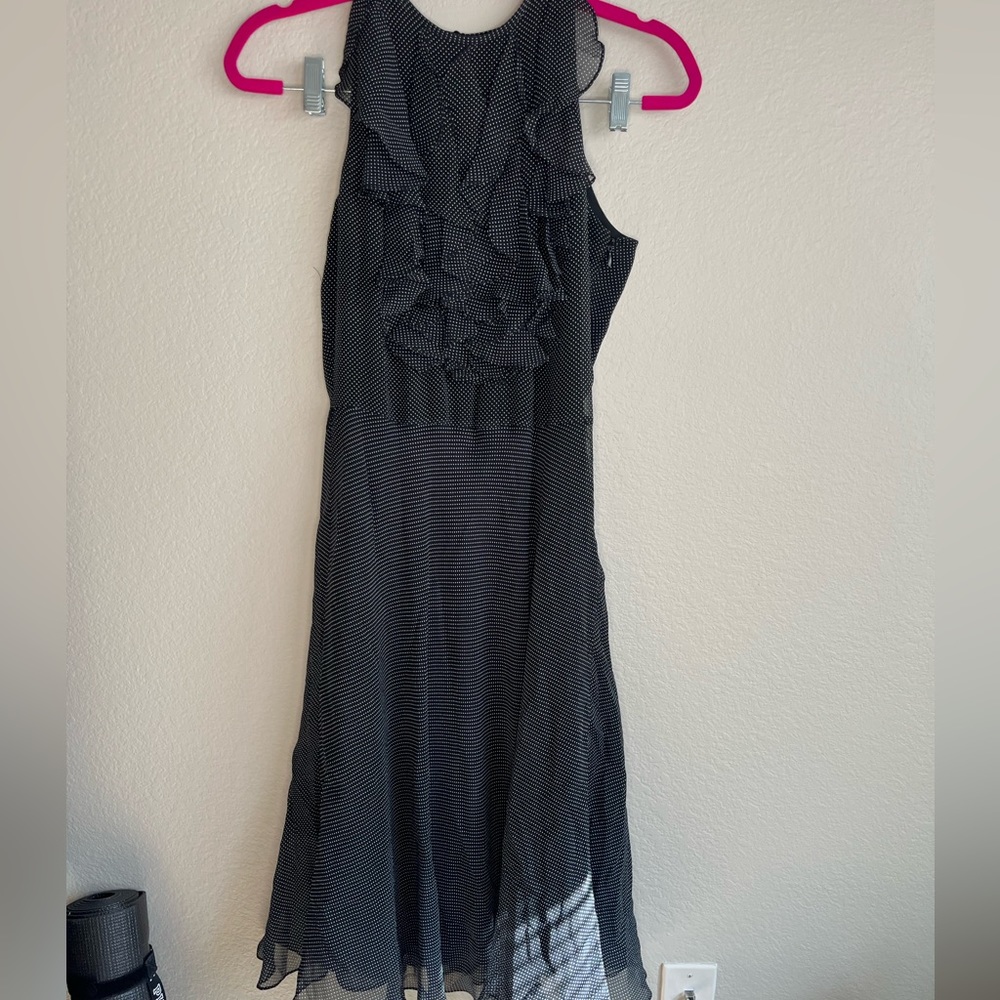 Silk Ralph Lauren Ruffle Dress in Black and White Polka Dot Pattern #85